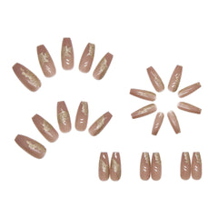 24pcs Artifical Nails Fake Wearable Nail Tips Long Detachable Press on Nails Fake Nail Gold Flash Finished Nail Ballet