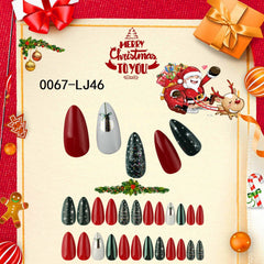 24Pcs/Box Full Coverage Fake Nails for Christmas Handmade Seamless Removable Fake Nails Cute Kawaii Ballerina Press on Nail Set