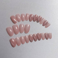 24PCS false nails with designs Silver flake pink cat's eye Manicure patch removable press on nails box