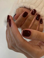 YICKYUE - Wine red Cherry color short French square nail press Nail patch Removable and reusable fake nails for women and girls 24pcs/ set