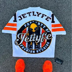 Hearujoy 2024 New Men's Loose V-neck Sports T-shirt Y2K Hip Hop Street Print Short Sleeve Men
