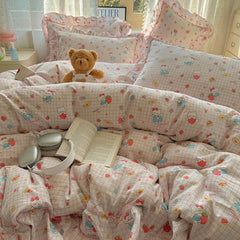 Yickyue Cute Print Bedsheet Set Girls Room Bedding Set Single/Double/Queen/King Size Bed Linen Set Soft Bedclothes s¨¢banas para cama