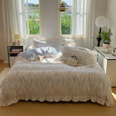 YICKYUE - Autmn Winter Duvet Cover Set A-Class High Weight Milk Velvet Flower Jacquard Colored Tulip Girl Lace Simple Bedding Set Warm