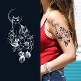YICKYUE - 1pc Cute Moon Cat Flower Waterproof Temporary Tattoo Sticker for Women Men Arm Cartoon Kitten Tattoos Body Art Arm Fake Tatoo