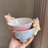 YICKYUE - Kawaii Bear Bowl Ceramic Cute Fruit Ice Cream Bowl Tableware Rice Soup Salad Breakfast Kitchen Bowls Gift For Kids Girl Women