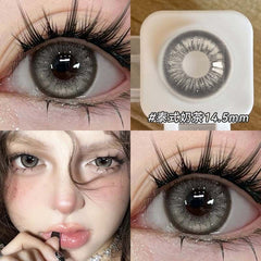 YICKYUE - 2-Piece Korea Colorful Contact Lenses Grey Beautiful Pupil Soft Lenses Myopia Degree -0.00 to -8.00 Makeup Blue Lenses