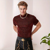 Hearujoy Turtleneck Texture T-shirt For Men Elastic Tight Short Sleeved Tops Sexy Muscles Man Tshirts Summer Y2K Style Tee Streetwear
