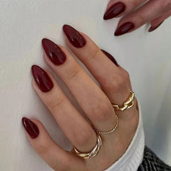 YICKYUE - Sexy Leopard Print Glossy Red Brown Halo Dyeing Star Almond Shape Fake Nail Tip INS Detachable False Art Nail Press on Nail Glue