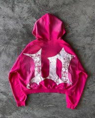 Hearujoy 90s Streetwear Y2K Women Clothes Magenta Cartoon Graphic Embroidered Hoodies Oversized Loose Zipper Hoodie Sweatshirt Harajuku Streetwear