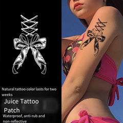 YICKYUE - Hot Girl Bow Lace Tattoo Stickers Herbal Juice Waterproof Arm Semi-permanent Temporary Tattoo Chest 7 Days Lasting Fake Tattoos