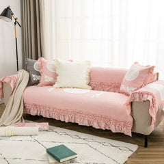 Spring Summer Pink Large Lace Embroidered Sofa Cover Scarf Girl Bedroom Princess Couch Covers Washable 3 Seater Sofa Cushion