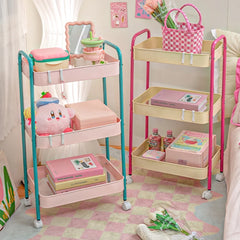 YICKYUE - 3 Layer Home Contrast Color Trolley Storage Shelf Multi-layer Movable Trolley Cosmetics Snack Storage Rack Bathroom Mobile Shelf