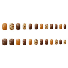 Fake Nails Yellow Coffee Leopard Nail Stickers Finished Nail Stickers 24 Nail Stickers With Glue TY