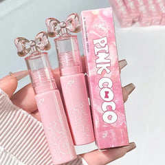 YICKYUE - PINK COCO Bow Watery Colored Lip Gloss Moisturizing Lasting Non-stick Cup Lipstick Pink Tint Tender Lip Balm Korean Cosmetics