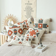 Yickyue Tufted Boho Throw Pillow Cover Morocco Tribal Handmade Pillowcase Woven Accent Cushion Cases for Sofa Couch Bedroom Decor TJ7150