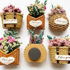 Yickyue Buy 5 Get 1 Flower Basket Fridge Magnets Immortal Flower Decorated Basket for Refrigerator Magnetic Stickers Fabrics Flower Home