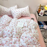 Yickyue Korea Style Flower Printed Bedding Sets Girls Single Double Queen Size Flat Sheet Duvet Cover Pillowcase Bed Linens Home Textile