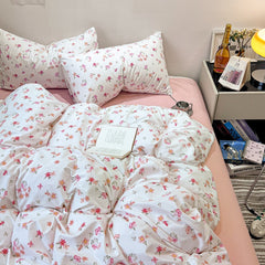 Yickyue Korea Style Flower Printed Bedding Sets Girls Single Double Queen Size Flat Sheet Duvet Cover Pillowcase Bed Linens Home Textile