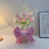 Christmas and New Year Gift Romantic Tulip Pink Hug Bucket Bouquet DIY Material Package Girl Heart for Girlfriend Girlfriend