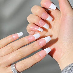 New Spring with Rhinestone Fake Nails Detachable Extra Long Coffin Flower French Ballerina False Nails Full Cover Nail Tips 24pc