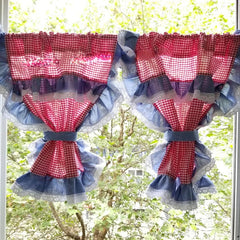 YICKYUE - Korean Pastoral Style Cotton Linen Fabric Short Curtain for Small Window Kitchen British Checked Cafe Window Curtain Valance