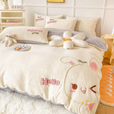 Yickyue Cute Bed Linens Set Winter Thickened Warm Plush Duvet Cover Sheet Pillowcase 4pcs Luxury Bedding Set Kid Christmas New Year Gift