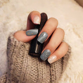 24pcs Gray blue marble pattern short size false nails with glue round head press on nails with designs cute false nails