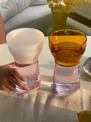 YICKYUE - Ins Color-matching Tall Glass Water Cup, Transparent Milk Cup, Round, Cute, Beverage, Dessert, Korean Style, Household