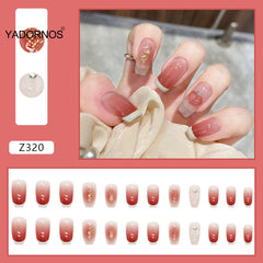 Gradient Press On Nails 24Pcs Color Changing Design Gentle Pink False Nail 3D Peach Heart Fake Nail for Girl Free Shipping Item
