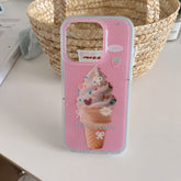 YICKYUE - Korean Ins Summer Glitter Pink Polka Dot Bow Ice Cream Bracelet Phone Case for iPhone 16 15 14 13 Pro Max Back Cover Fund