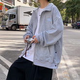 YICKYUE - Harajuku Embroidery Zip Up Hoodies Mens Loose Long Sleeve Sweatshirt Men Bifurcated side buckle Spring Oversized Hooded Jacket