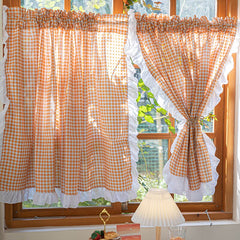 Yaapeet Country Style Orange Check Curtain 2 Pieces For Kitchen Door Cortinas England Romantic Border Rideau Art Home Decorate