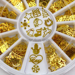 Mix Merry Christmas Element X'mas Tree Bell Elk Santa Claus Snowman Snowflake Metallic Nail Art Sequins Decals Gem DIY Wheel
