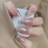 24Pcs/Set Nail Art Full Cover Press On Artificial Ballet Wearing Acrylic Coffin Fake Nails Finished Glitter Reusable False Nails