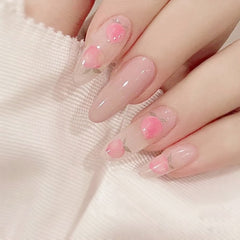 24pcs NAIL ART STICKER Peach Pink Wear Long Paragraph Fashion Manicure Patch False Nails Save Time Wearable Nail Patch TY