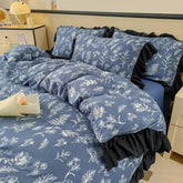 YICKYUE - Elegant Bedding Set Hepburn Style Lace Floral Duvet Cover Bed Sheet Quilt Set Three Piece Set French Dormitory Wash Ins