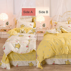 Kawaii Star Bedding Set Cotton For Girl Full Queen King Size Cute Strawberry Couple Bed Sheet Pillowcase Bedroom Duvet Cover