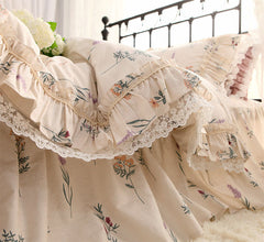Yickyue - Romantic elegant french floral ruffled bedding set,flower full queen king cotton home textile bedspread pillow case quilt cover