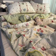 YICKYUE - Summer Blanket Cool Quilt Cute Flower Bubble Cotton Summer Quilt Sleeping Naked Air Conditioning Quilt Lightweight Washable