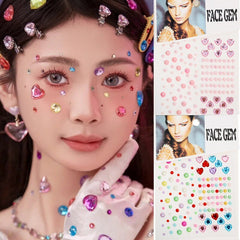 Yickyue Party Festival Makeup Pearl Heart Acrylic Eyeshadow Sticker Tattoo Jewels Gemstone DIY Decoration Face Nail Art Adhesive Decals