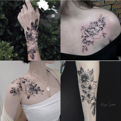 YICKYUE - 12pcs Flower Tattoo Stickers Arm Chest Temporary Tattoo Waterproof Fake Tattoo