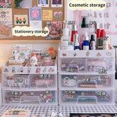 Korea Ins Desktop Storage Box Drawer Cosmetic Box Stationery Office Desk Rack Student Dormitory Kawaii Storage Organizer 3 Layer