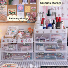 Korea Ins Desktop Storage Box Drawer Cosmetic Box Stationery Office Desk Rack Student Dormitory Kawaii Storage Organizer 3 Layer