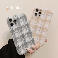 Flannel warm Plush Houndstooth shockproof phone case for iphone 13 mini 11 12 pro max 7 8 plus x xr xsmax back cover shell