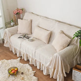 YICKYUE - Ruffles Sofa Towel Multi-functional Cover Polyester Hemp Printing Pastoral Pleat Thick Plain Retro Couch Cover Home Decorate