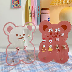 Cute Bear Acrylic Earring Holder Girls Room Decor Jewelry Display Unique Design Stud Earring Stand Bathroom Storage Rack Gift