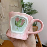 YICKYUE - Retro Irregular Ceramic Mug, Hand-painted, Oil Painting Style, Coffee Breakfast Cup, Birthday Gift, Drink Set