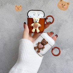 Brown earphone case 3d bear cute earphone case for apple airpod 1 2 3 wireless bluetooth charging box for airpods pro cover capa