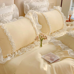 Yickyue Elegant Bedding Sets Luxury Bed Linen Princess Washed Cotton Ruffle Duvet Cover Set Bed Sheet and Pillowcases Bed Comforter Sets