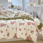 Yickyue Flower Series Double Gauze Bedding Sets 4pcs Comforter Bedding Sets Skin Friendly Fabric Quilt Cover Set for Single Double Bed
